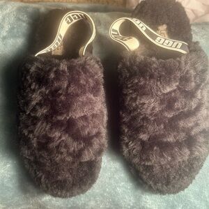 UGG Black Fluffy Slippers